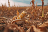 drought in the corn field, created by a neural network, Generative AI technology
