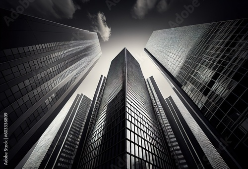 Common modern business skyscrapers illustration. Ai generative.