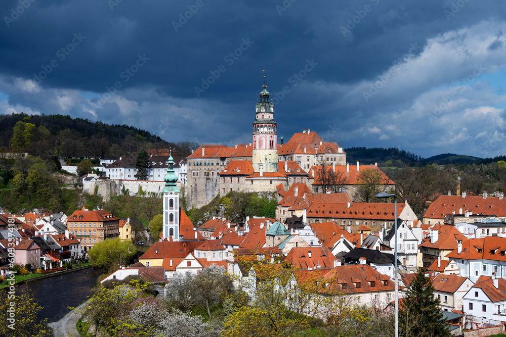 Old castle and buildings in historical centre of Cesky Krumlov.