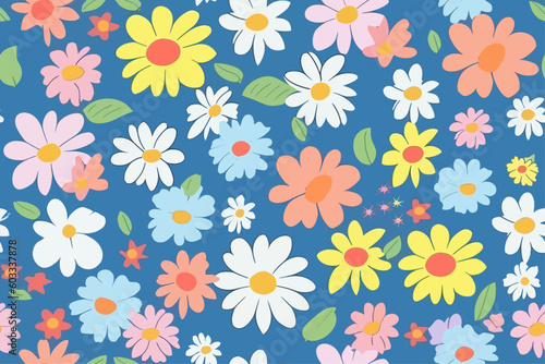 60s retro seamless flower pattern, colorful vector illustration