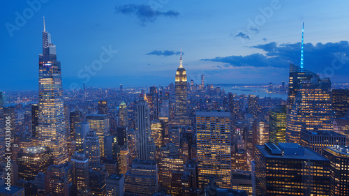 big skyline New York City panorama after sunset at night. © Igor Link