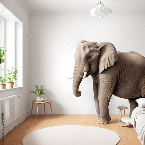 Generative AI illustration of elephant in the room. 