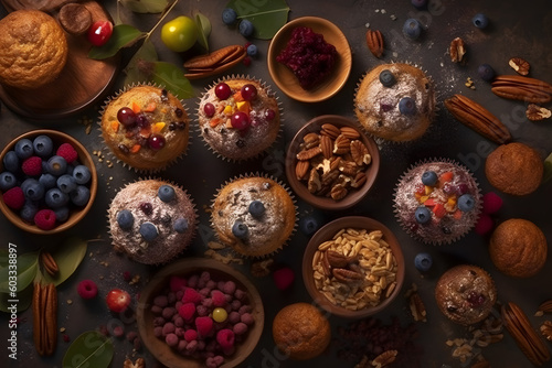 Muffins with many ingredients. Generative AI