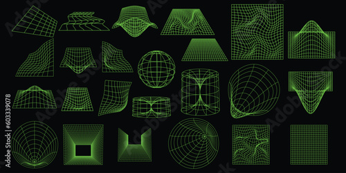 3D Wireframe Y2K. 3D wireframe 00s style. Retro cyberpunk style.