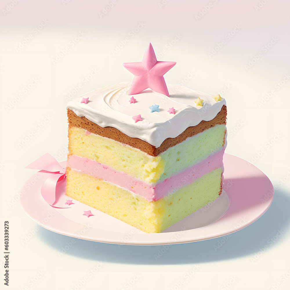 Generative AI illustration of a piece of cake decorated with a star lies on a plate
Generative AI illustration of a piece of cake decorated with a star lies on a plate