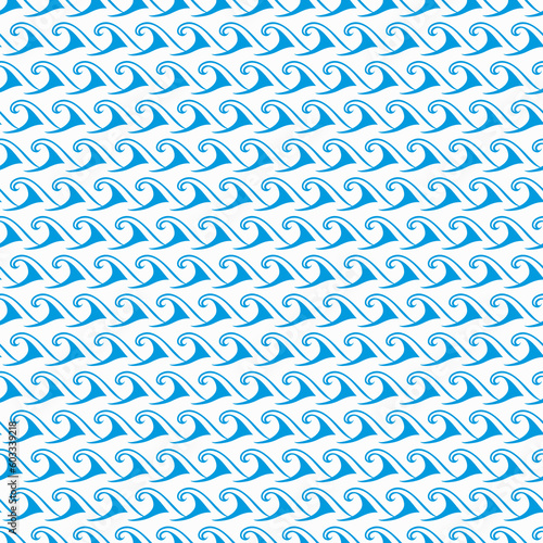 Wave pattern, sea and ocean water ripples in seamless background, vector marine curls and wavy surfs. Wave pattern background with blue tide curls and nautical flow ripples or wavy tidal print