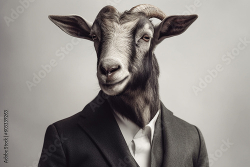 Portrait of a goat and a businessman suit isolated background generative ai © Graphicsstudio 5
