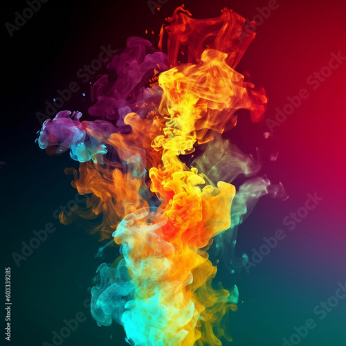 Scattering of colorful exploding smoke and background
