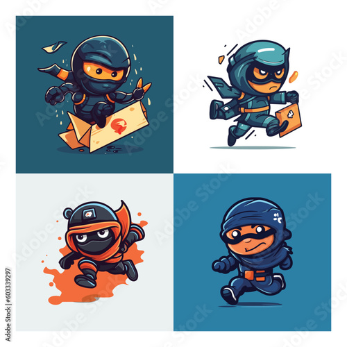 A mascot character of a playful flying ninja express for a digital marketing agency. modern logo flat color