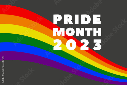 Pride Month 2023. Freedom rainbow LGBT flag on femme background. Gay Pride annual summer event.