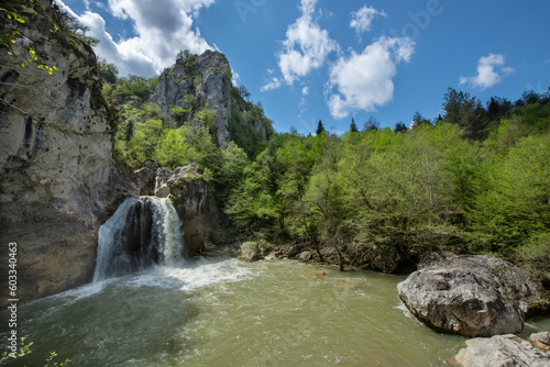 Image of waterfall in beautiful sunny weather. Horma Canyon, Kure Mountains National Park, Ilica waterfall. Kastamonu, Türkiye.