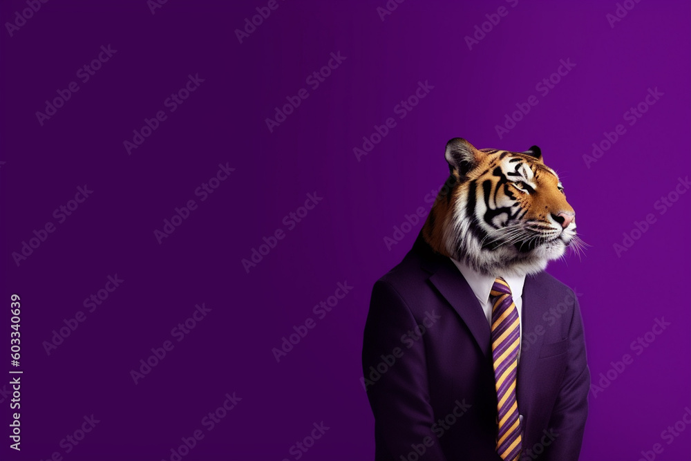 Portrait of a tiger in a business suit on a isolated background