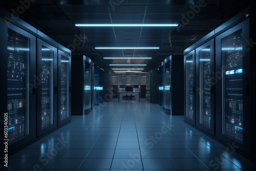 server room data center with rows of server racks. 3d render generative ai