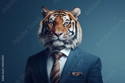 Portrait of a tiger in a business suit on a isolated background 