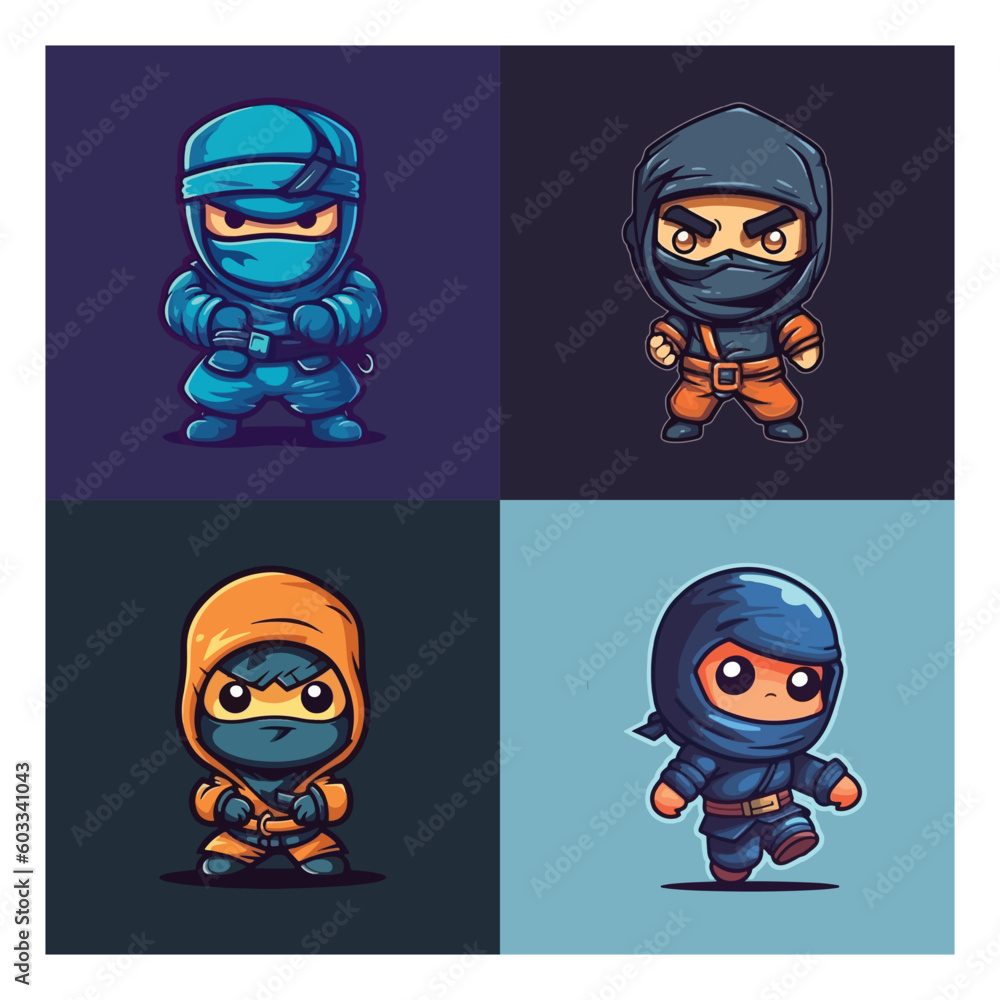 cartoon character mascot logo for game company with cute ninja character mascot