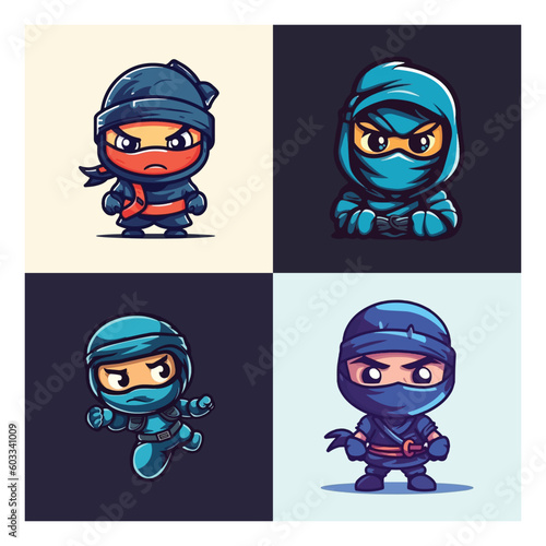 cartoon character mascot logo for game company with cute ninja character mascot
