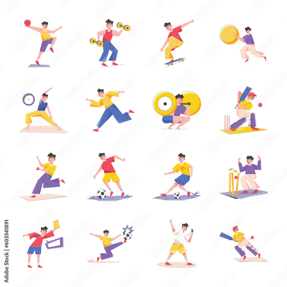 Pack of Sports and Fitness Flat Illustrations 

