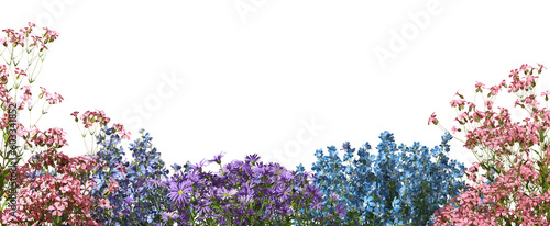 Beautify various flowery meadow foreground on transparent background 3d rendering png