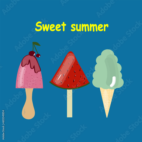 Set of tasty ice creams Sweet summer