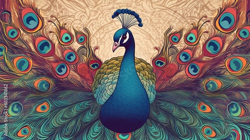 illustration of peacock in traditional style