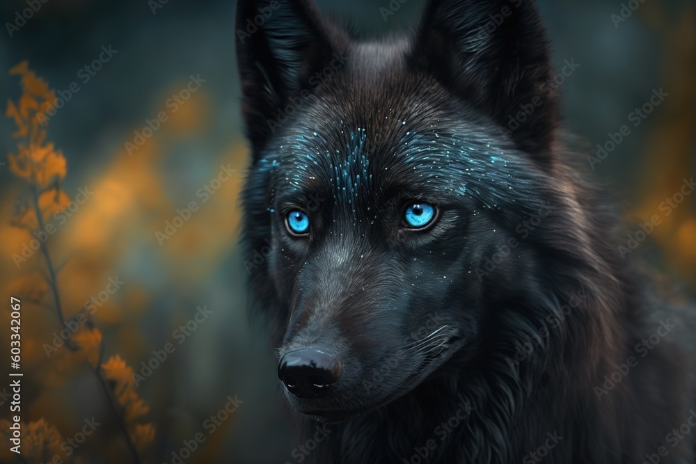 Fototapeta premium portrait of a wolf with blue eyes