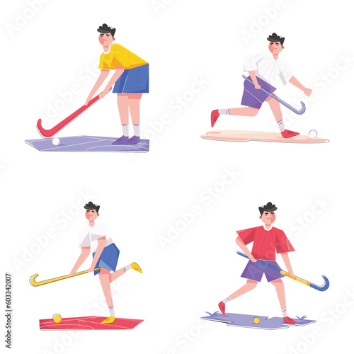 Trendy Set of Sportspersons Flat Illustrations 

