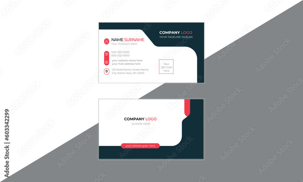 Double sided creative and modern horizontal business card vector template. Simple clean and multi color with white business card template.