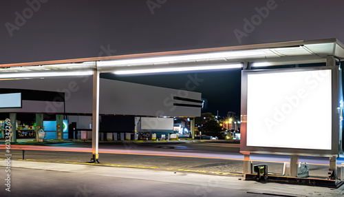 Empty Blank Billboard or Advertising Poster in a City Train Station, Petrol Station, and Roadside - Perfect Space for Promoting Your Brand, Products, or Services, Generative AI