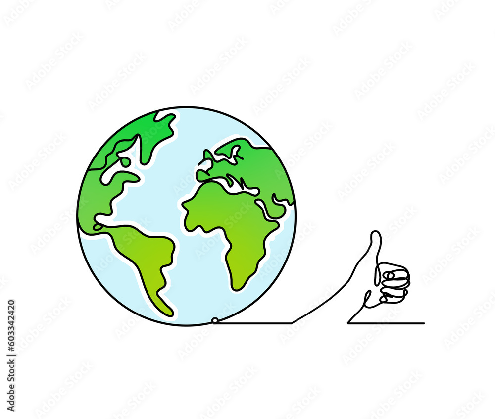 Abstract color planet Earth with hand as line drawing on white Abstract color planet Earth with hand as line drawing on white