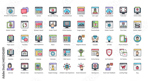 User Experience Color Line Icons UX UI Web Icon Set in Filled Outline Style 50 Vector Icons