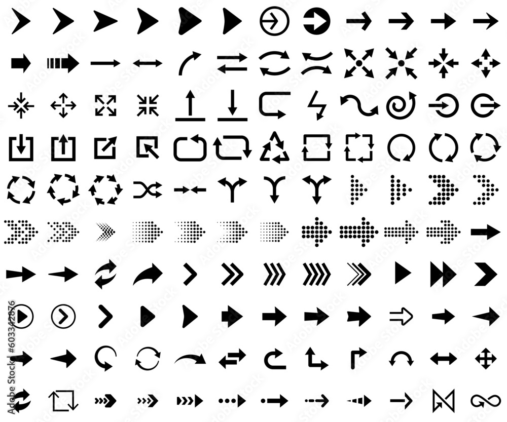 Set of new style black vector arrows isolated on white. Arrow vector icon. Arrows vector illustration collection Set of new style black vector arrows isolated on white. Arrow vector icon. Arrows vector illustration collection