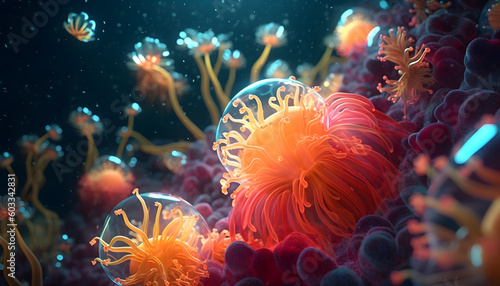 Coral reefs and underwater life depicted in stunning detail on a clean and transparent glass texture background Generative AI © AGSTRONAUT