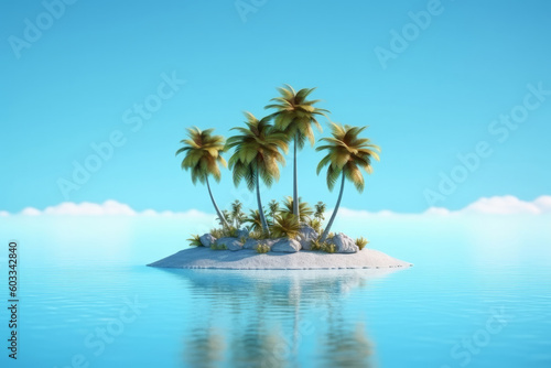 Tropical island with palm trees. Generative ai