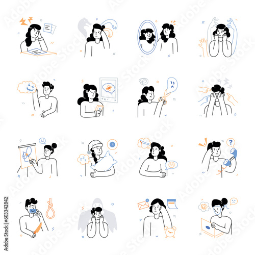 Pack of Sketchy Style Anxiety Disorders Illustrations 

