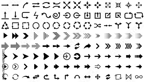 Arrows set. Arrow icon collection. Set different arrows or web design. Arrow flat style isolated on white background stock vector.