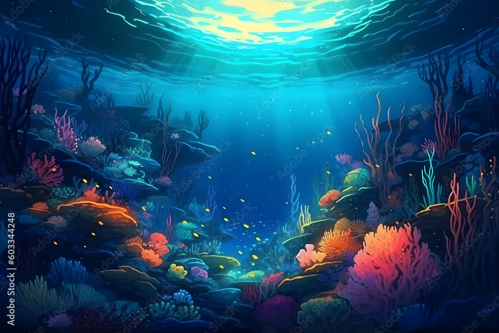 The world on underwater, illustration. Generative AI