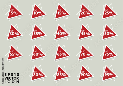 Set of circle percentage diagrams from 0 to 100 for infographics, red, 5 10 15 20 25 30 35 40 45 50 55 60 65 70 75 80 85 90 95 percent. Vector illustration. photo