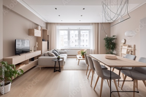 interior background space room beige lifestyle furniture empty generative ai indoor comfortable armchair. Generative AI.