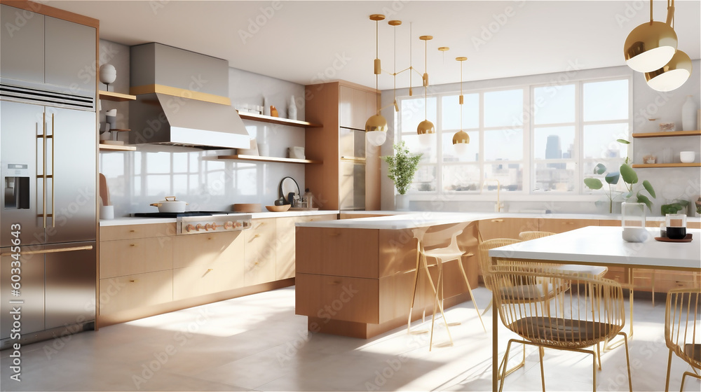 Generative AI, Sleek and Functional Mid-Century Modern Kitchen Design Generative AI, Sleek and Functional Mid-Century Modern Kitchen Design
