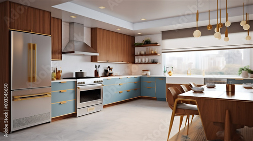 Generative AI, Sleek and Functional Mid-Century Modern Kitchen Design