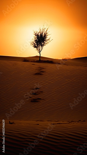 Majestic Desert Silhouette, Tranquil Serenity, Soft Golden Hour Lighting, ai generatoive