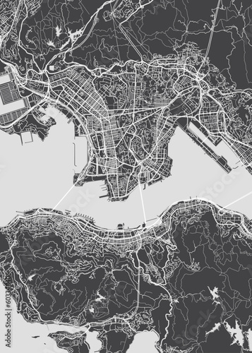 City map Hong Kong, monochrome detailed plan, vector illustration
