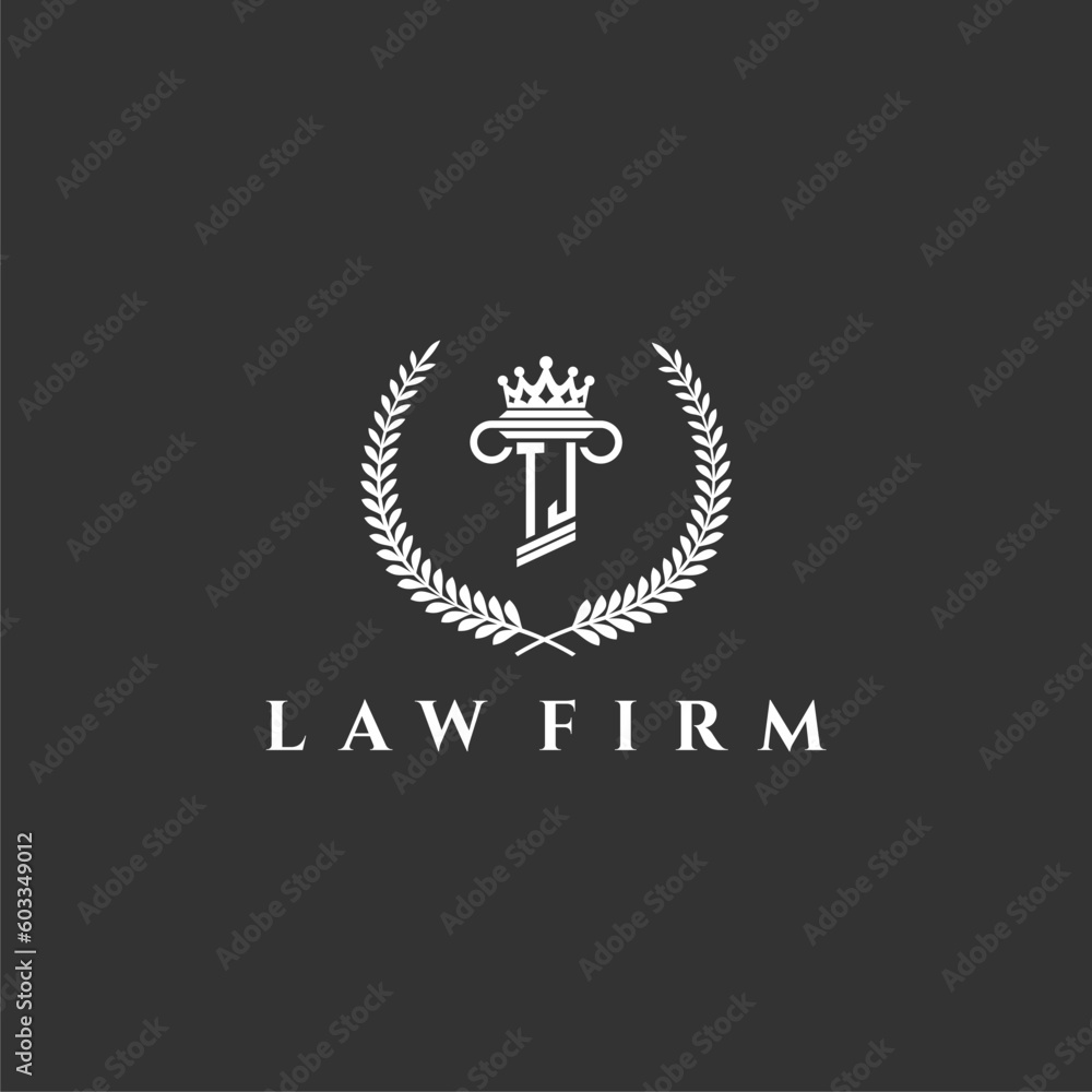 TJ letter monogram logo for lawfirm with pillar & crown image design ...