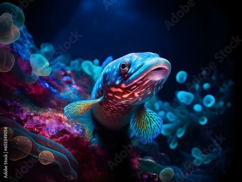 Bioluminescent Eelpout in Neon Cave photo