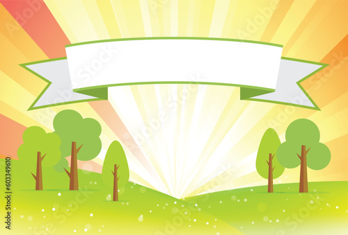 Cartoon trees in spring background