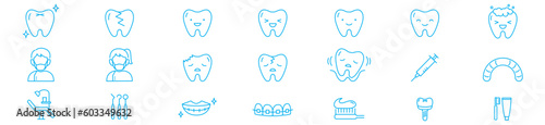 Dental thin icons collection vector set