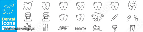 Dental thin icons collection vector set