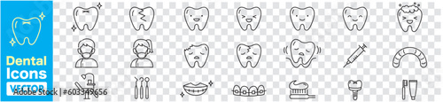 Dental thin icons collection vector set