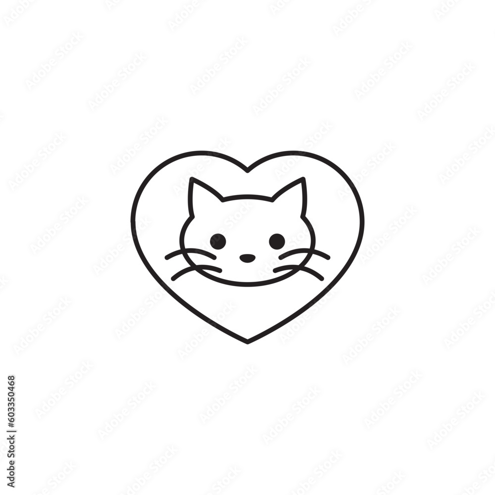 Cat Face in the Heart Icon - Minimalist Line Art Icon Cat Face in the Heart Icon - Minimalist Line Art Icon