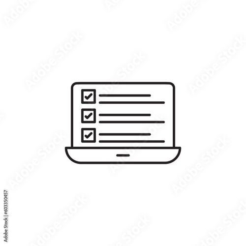 Laptop with Multiple CheckMarks on Screen Icon - Minimalist Line Art Icon © Ali Raza